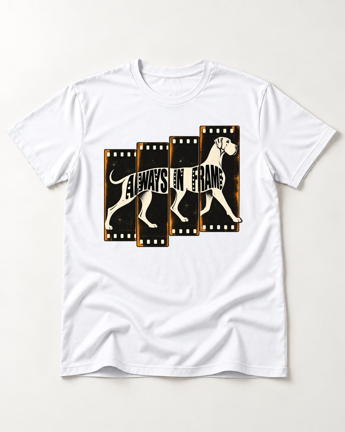 Great Dane Always in Frame T-Shirt in White, flat lay product photo