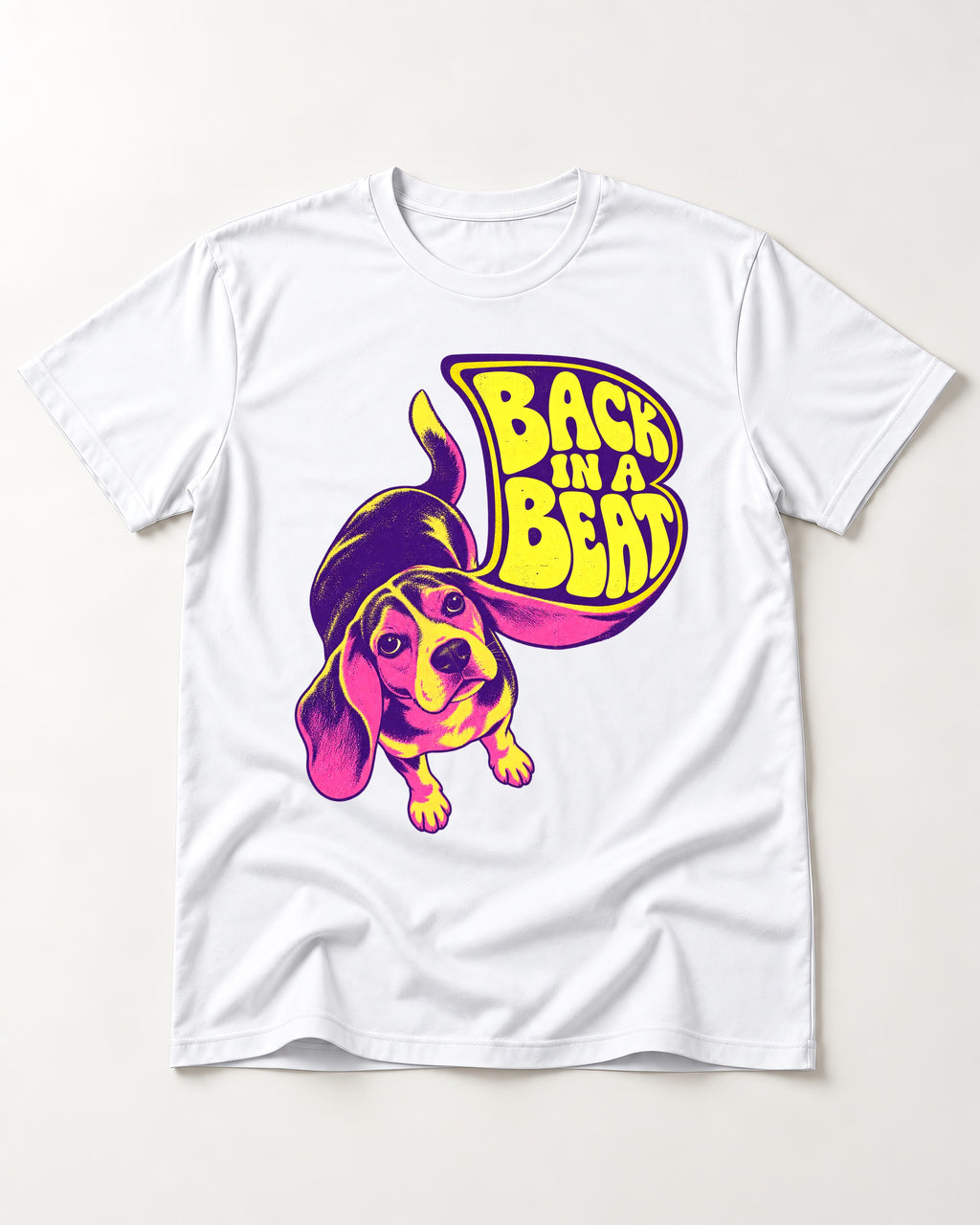 Groovy Beagle Back In A Beat T-Shirt in White, flat lay product photo