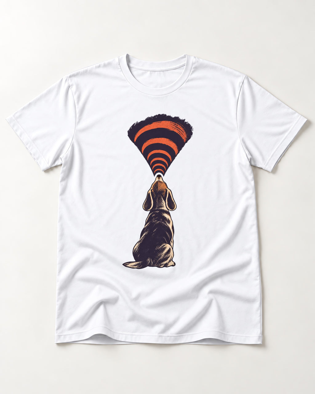 Beagle Broadcast T-Shirt in White, flat lay product photo