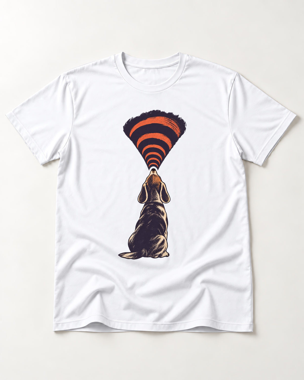 Beagle Broadcast T-Shirt in White, flat lay product photo