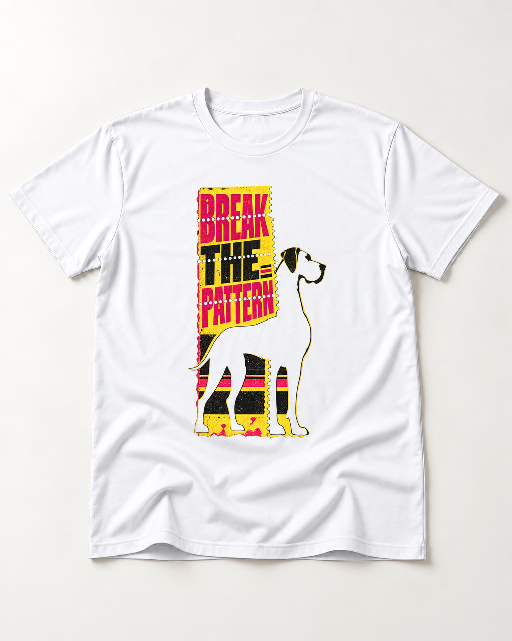 Great Dane Break the Pattern T-Shirt in White, flat lay product photo