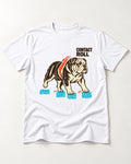 Contact Roll English Bulldog T-Shirt in White, flat lay product photo