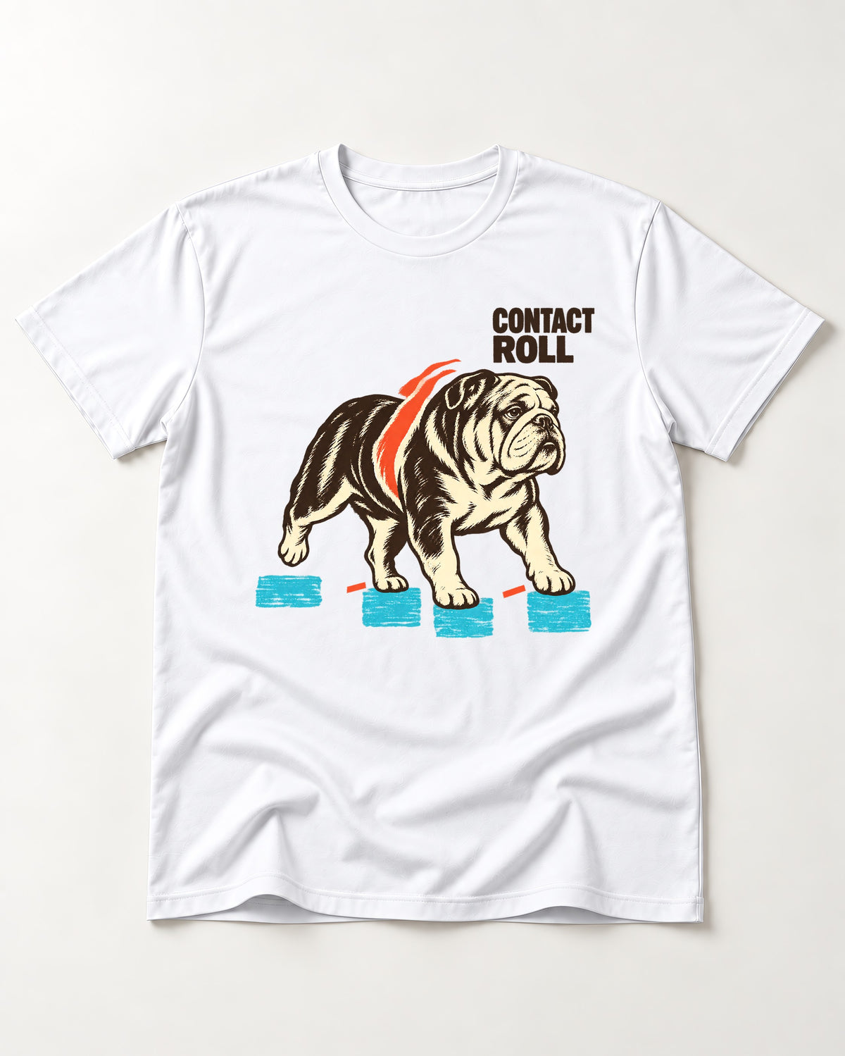 Contact Roll English Bulldog T-Shirt in White, flat lay product photo