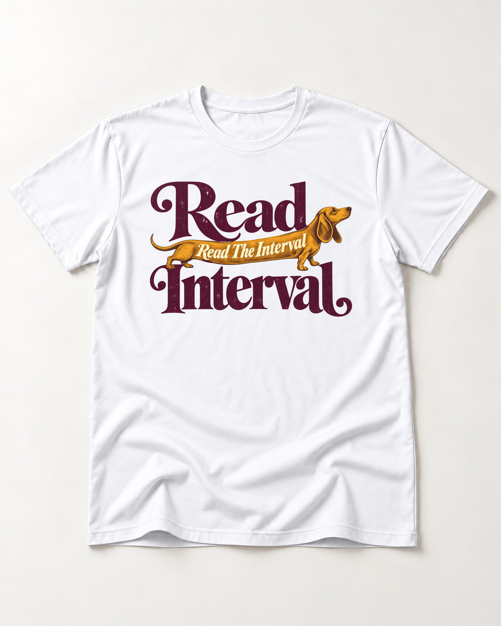 Read the Dachshund Interval T-Shirt in White, flat lay product photo