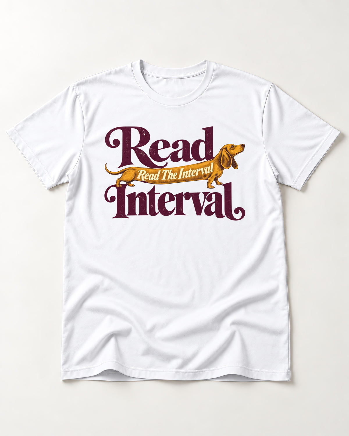 Read the Dachshund Interval T-Shirt in White, flat lay product photo