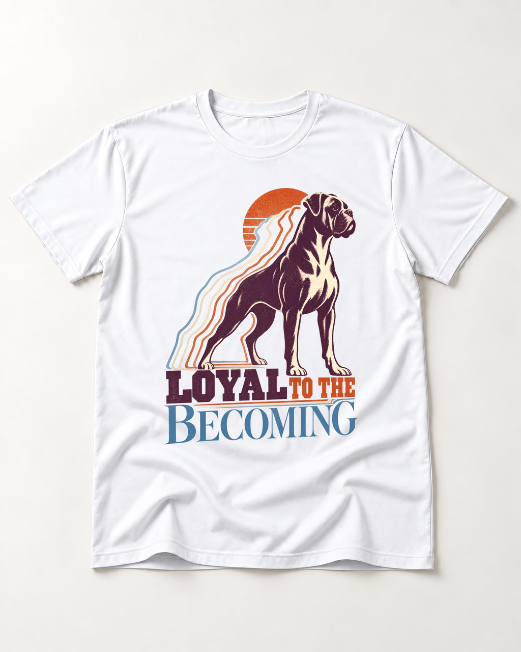 Boxer Loyal to the Becoming T-Shirt in White, flat lay product photo