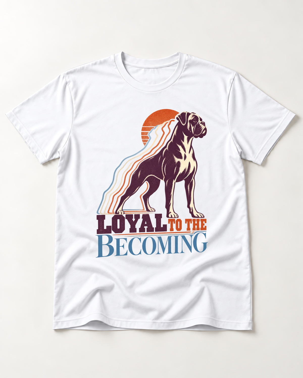 Boxer Loyal to the Becoming T-Shirt in White, flat lay product photo