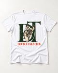 Frenchie Double Take Club T-Shirt in White, flat lay product photo