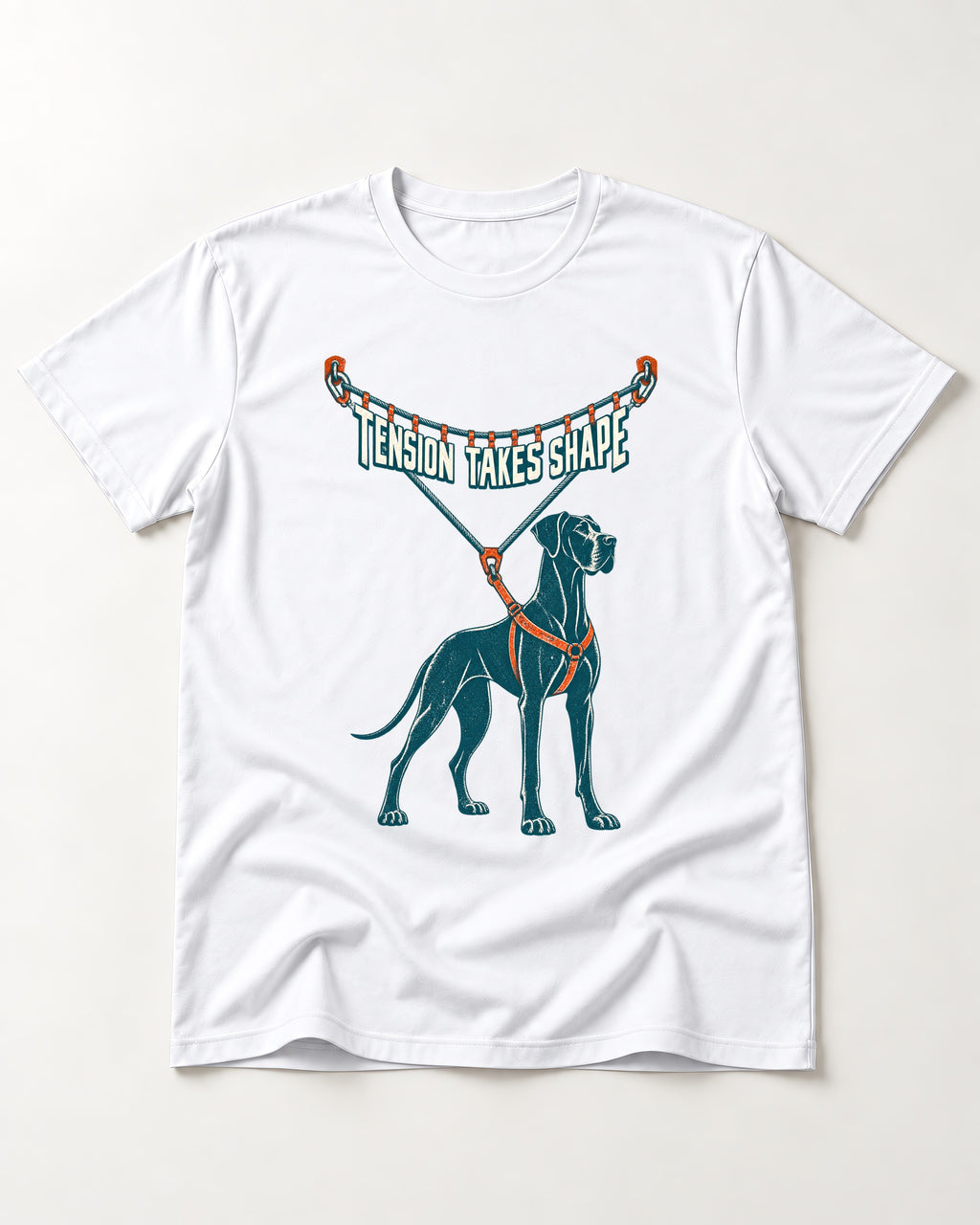 Great Dane Tension Takes Shape T-Shirt in White, flat lay product photo