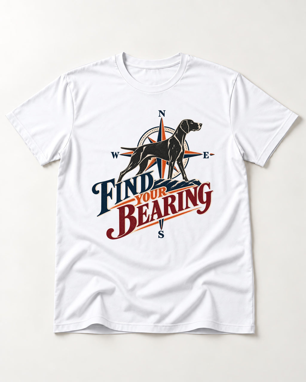 Find Your Bearing German Shorthaired Pointer T-Shirt in White, flat lay product photo
