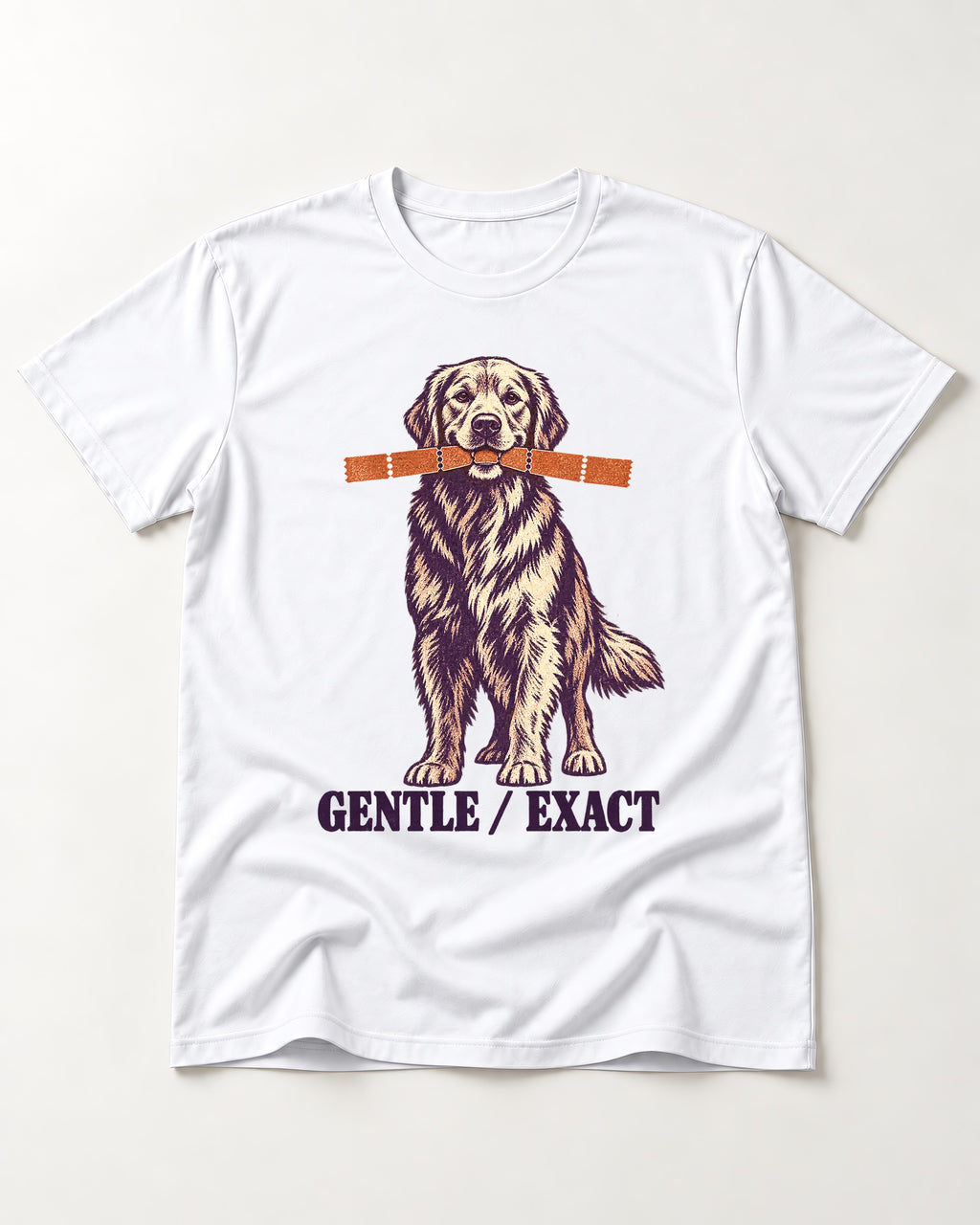Golden Retriever Gentle Exact Paper Bridge Graphic T-Shirt in White, flat lay product photo