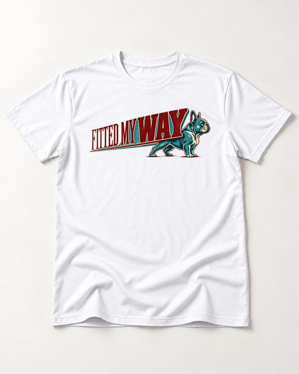 Frenchie Fitted My Way Collegiate Graphic T-Shirt in White, flat lay product photo