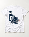 Let It Ring Long Dachshund T-Shirt in White, flat lay product photo