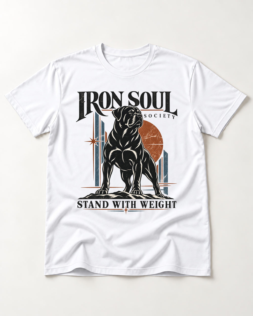 Rottweiler Iron Soul Society T-Shirt in White, flat lay product photo