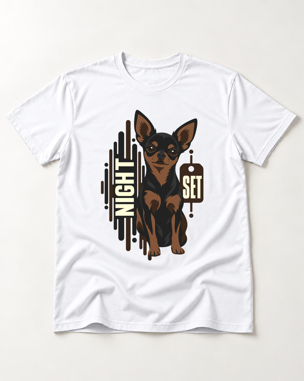 Chihuahua Night Set T-Shirt in White, flat lay product photo