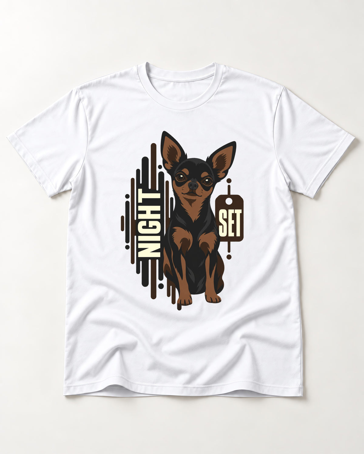 Chihuahua Night Set T-Shirt in White, flat lay product photo
