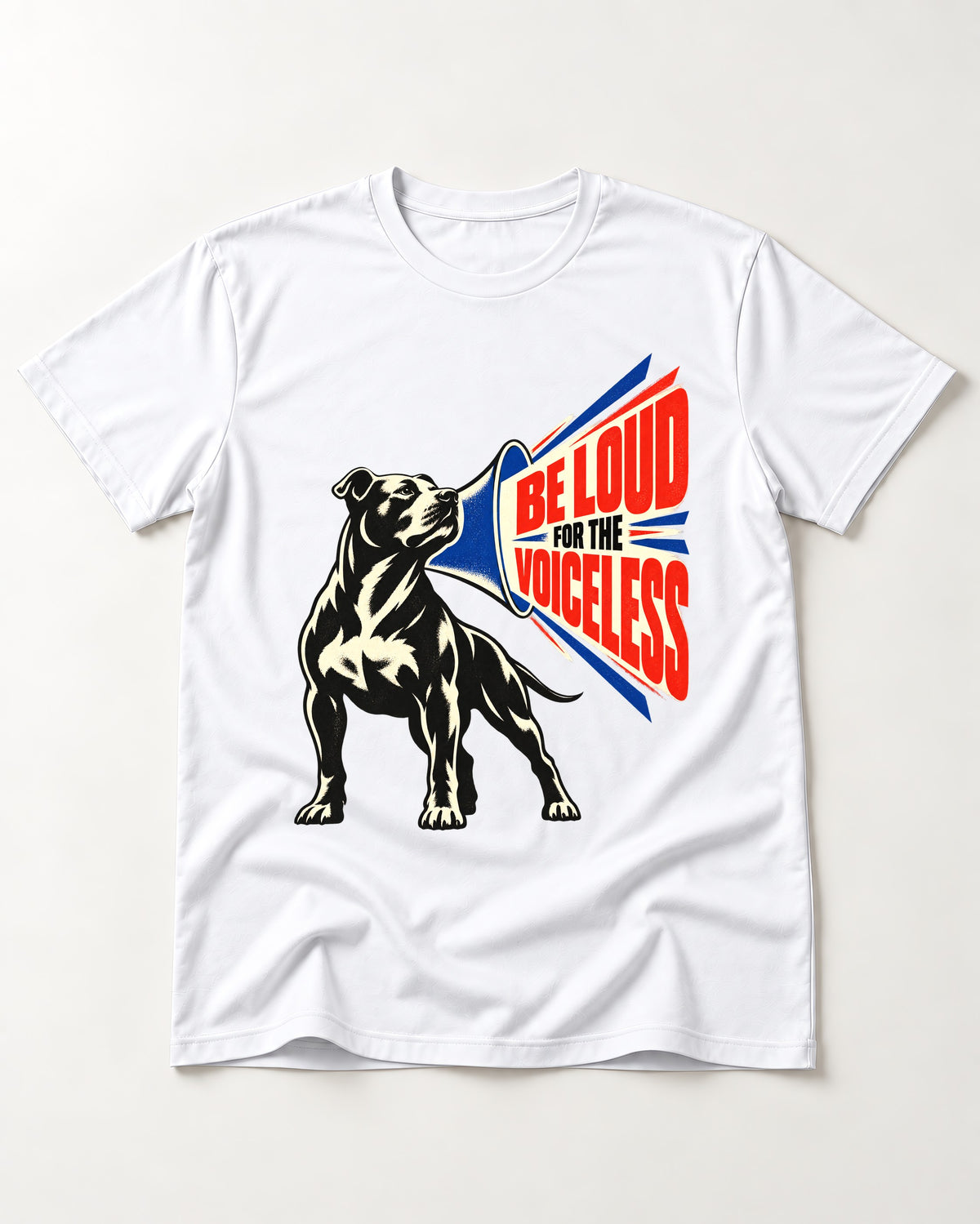 Pitbull For the Voiceless T-Shirt in White, flat lay product photo