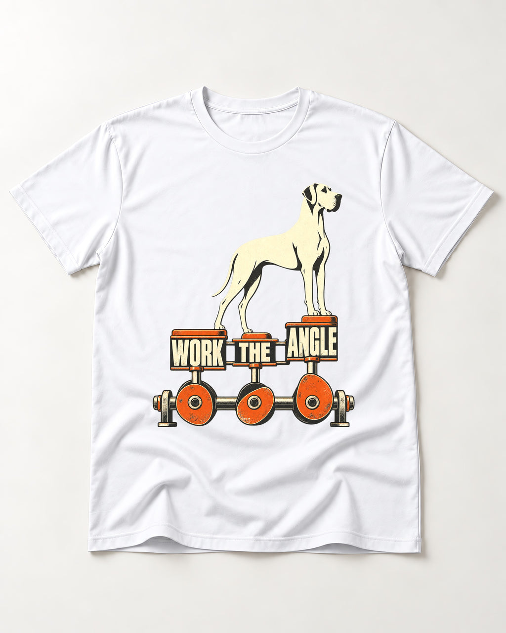 Great Dane Work the Angle T-Shirt in White, flat lay product photo