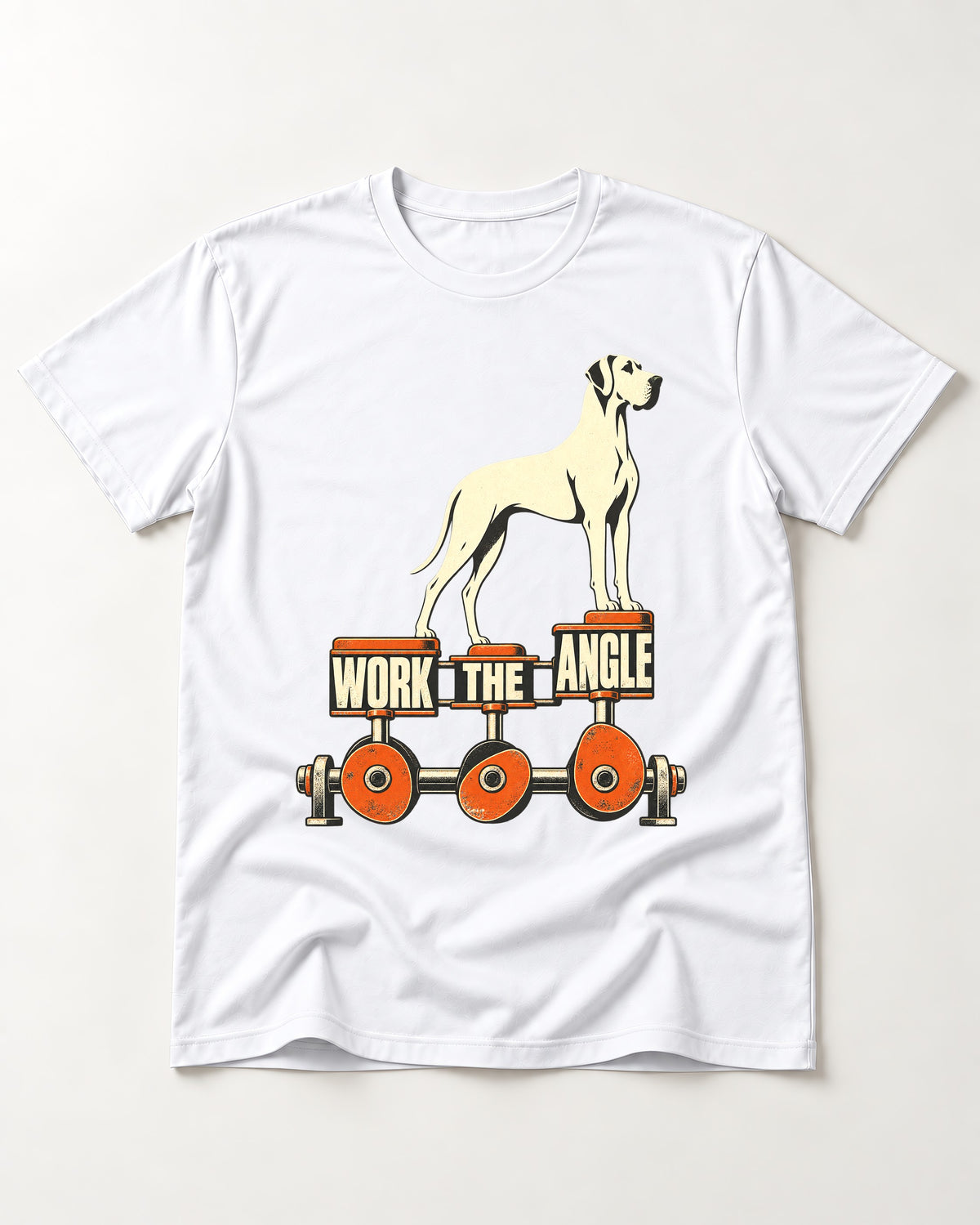 Great Dane Work the Angle T-Shirt in White, flat lay product photo