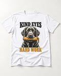 Kind Eyes Hard Work Labrador Retriever T-Shirt in White, flat lay product photo
