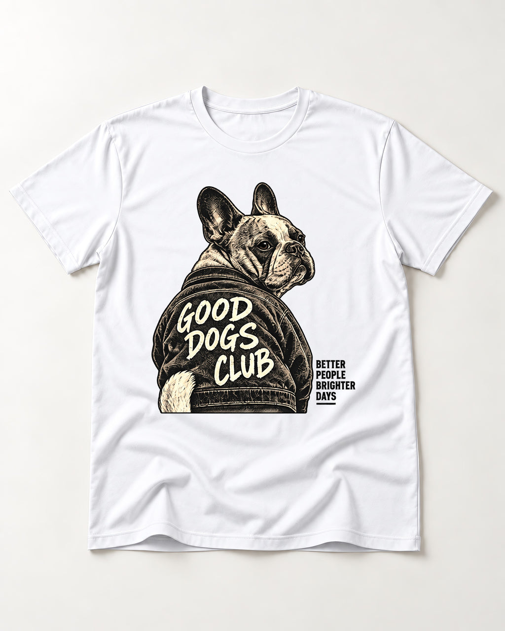 Good Frenchie Club T-Shirt in White, flat lay product photo