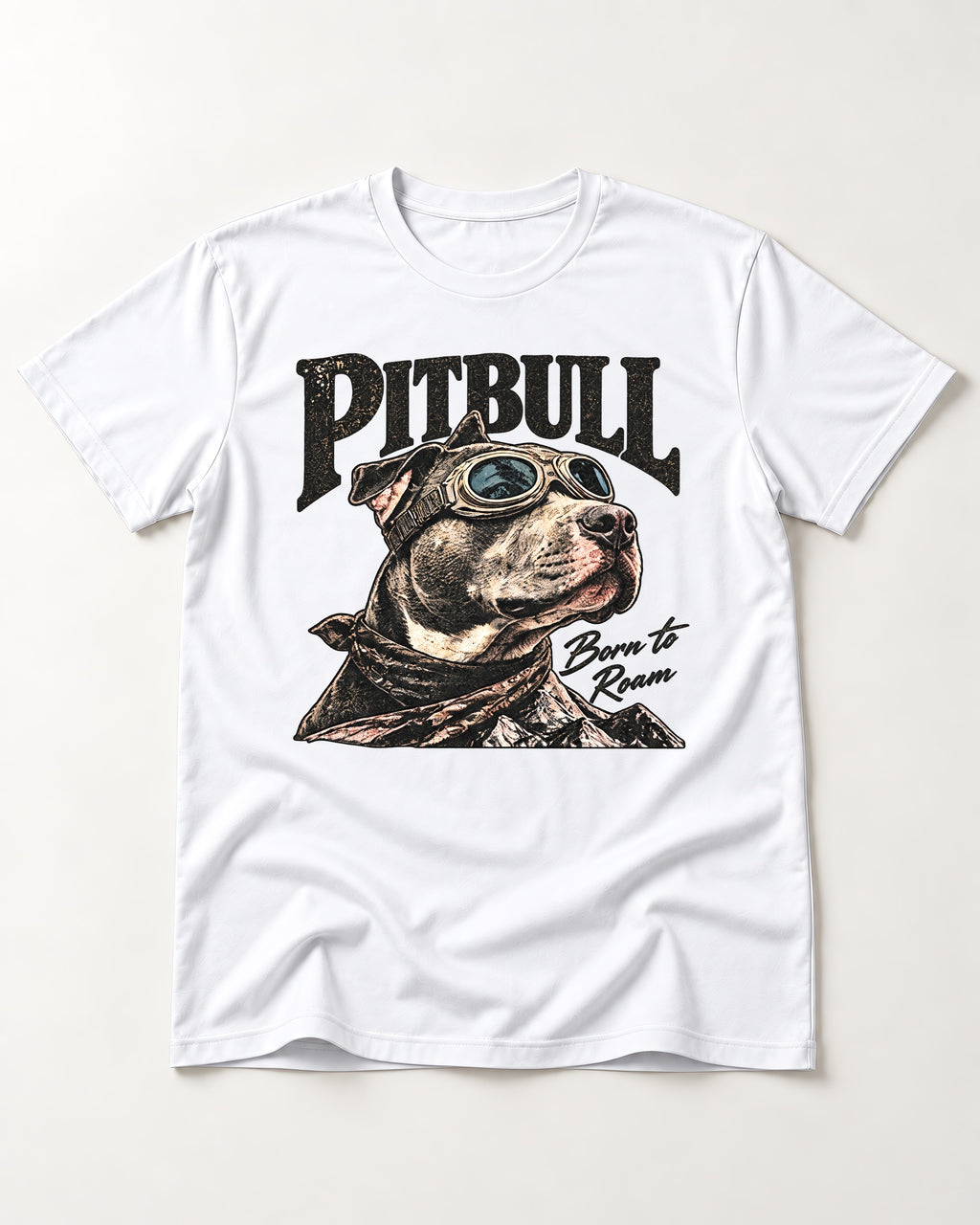Pitbull Born to Roam T-Shirt in White, flat lay product photo