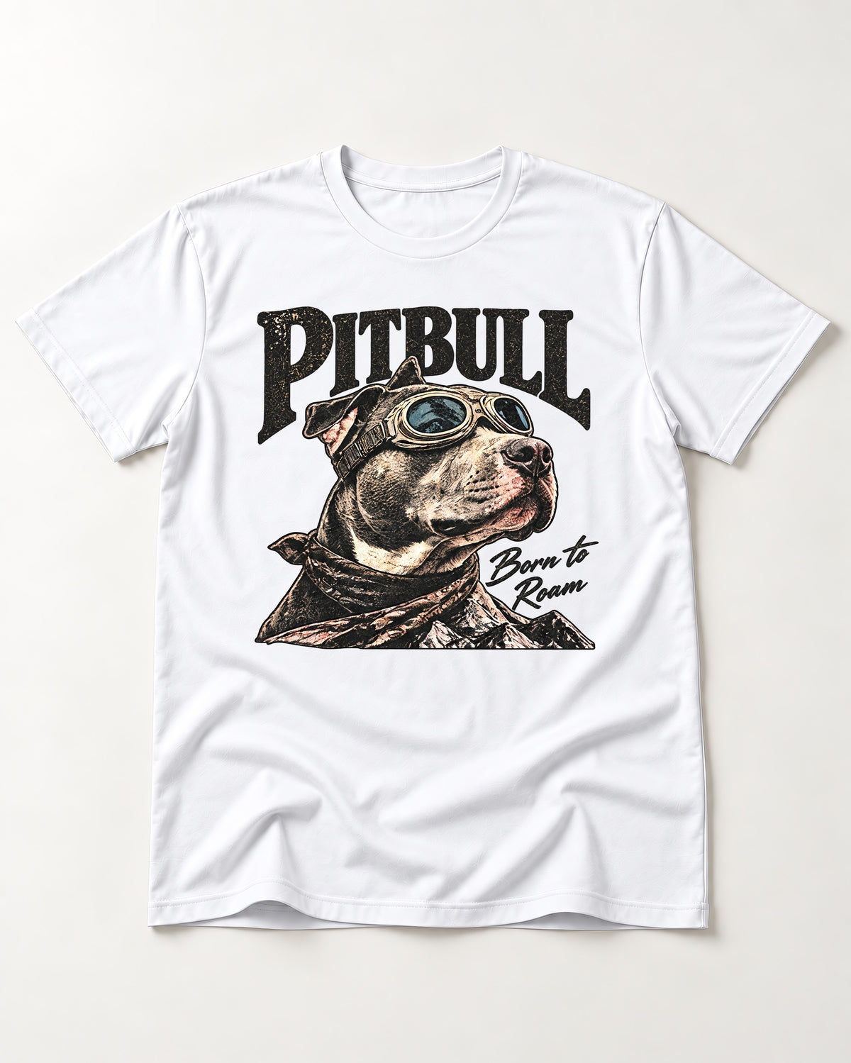 Pitbull Born to Roam T-Shirt in White, flat lay product photo