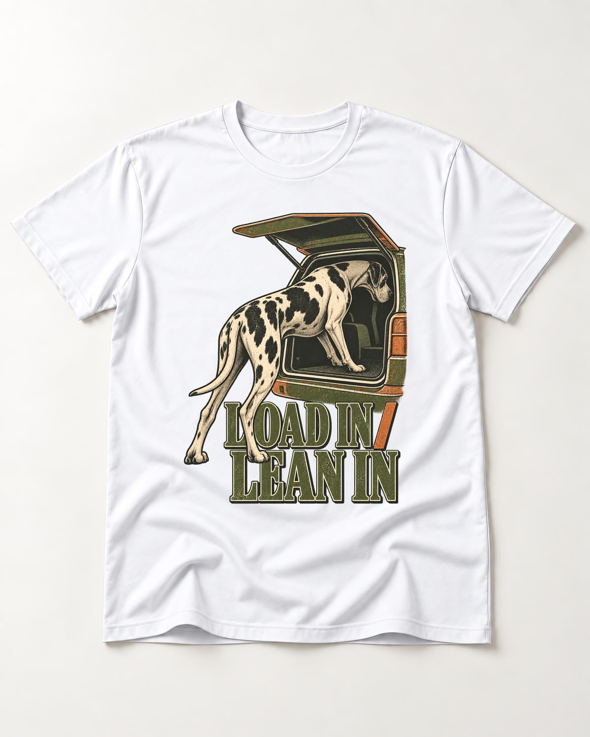 Great Dane Loadin' Leanin' T-Shirt in White, flat lay product photo