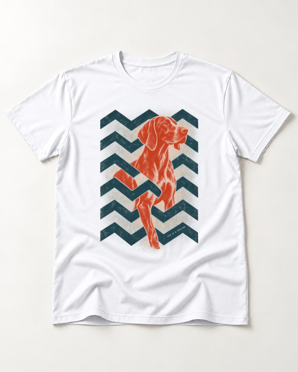 German Shorthaired Pointer Far Is a Feeling Chevron Graphic T-Shirt in White, flat lay product photo