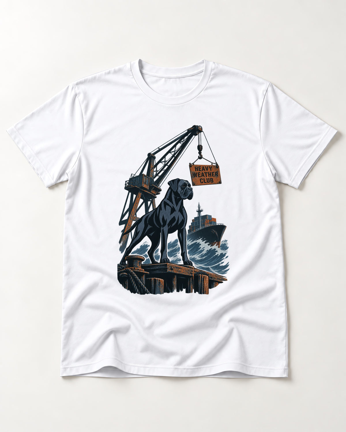 Boxer Heavy Weather Club T-Shirt in White, flat lay product photo