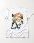 Pug Confidently Off Course T-Shirt in White, flat lay product photo