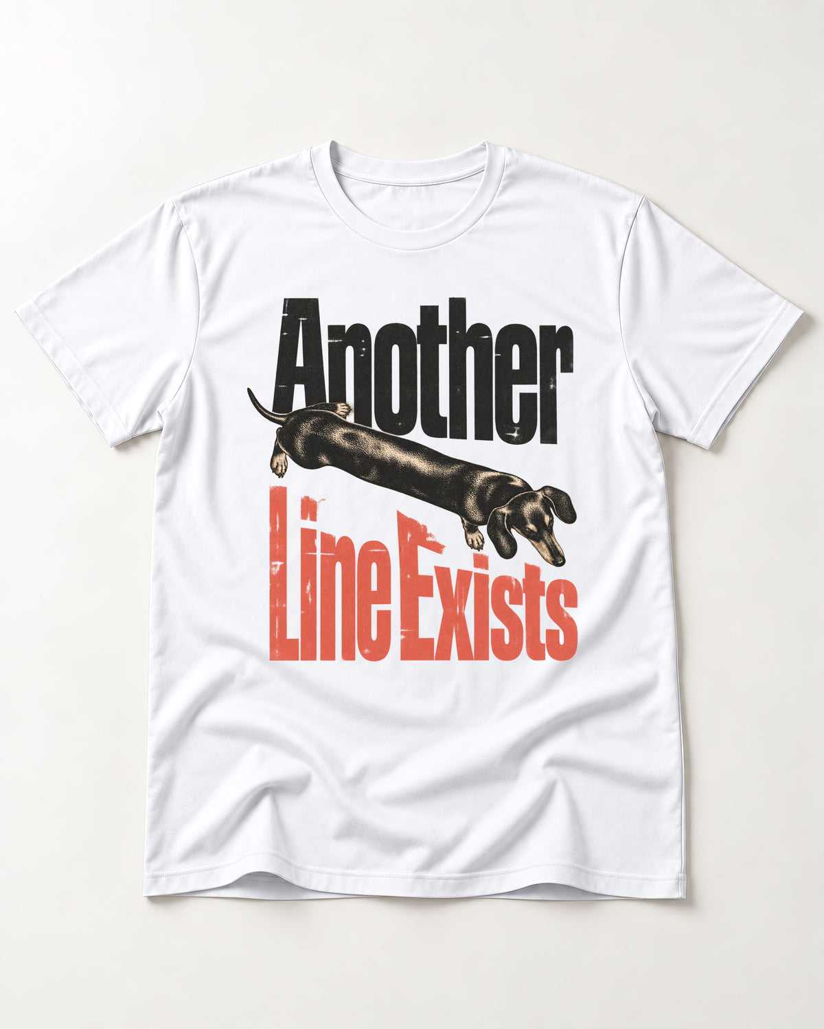Another Dachshund Line Exists T-Shirt in White, flat lay product photo