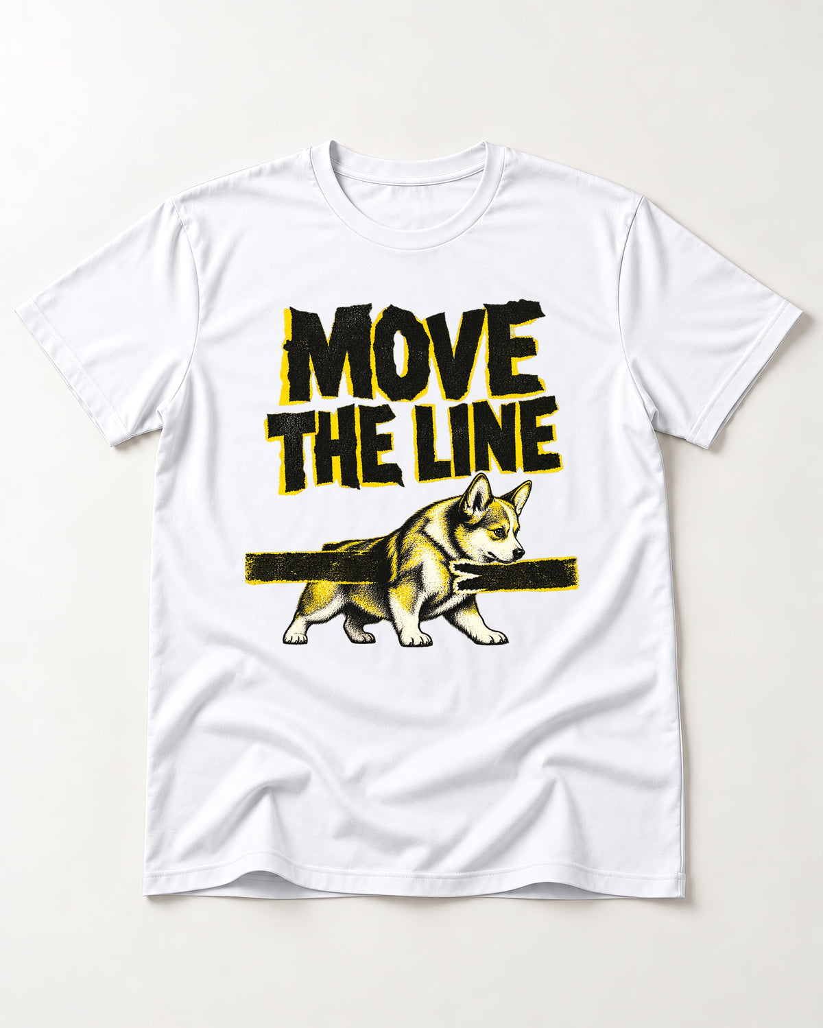 Corgi Move the Line T-Shirt in White, flat lay product photo