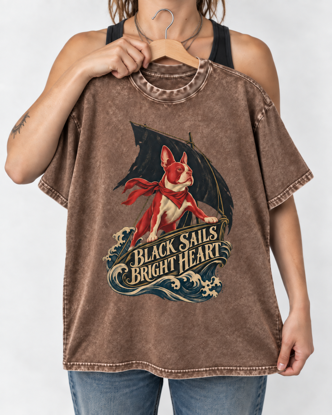 Black Sails Bright Heart Boston Terrier Washed Tee