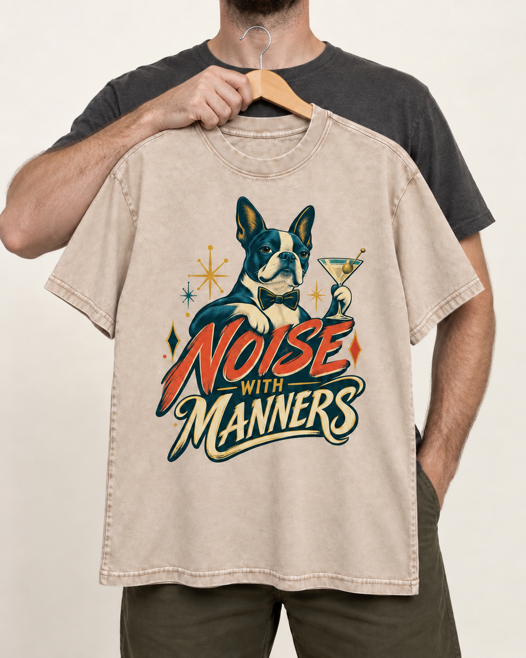 Boston Terrier Noise with Manners Washed Tee