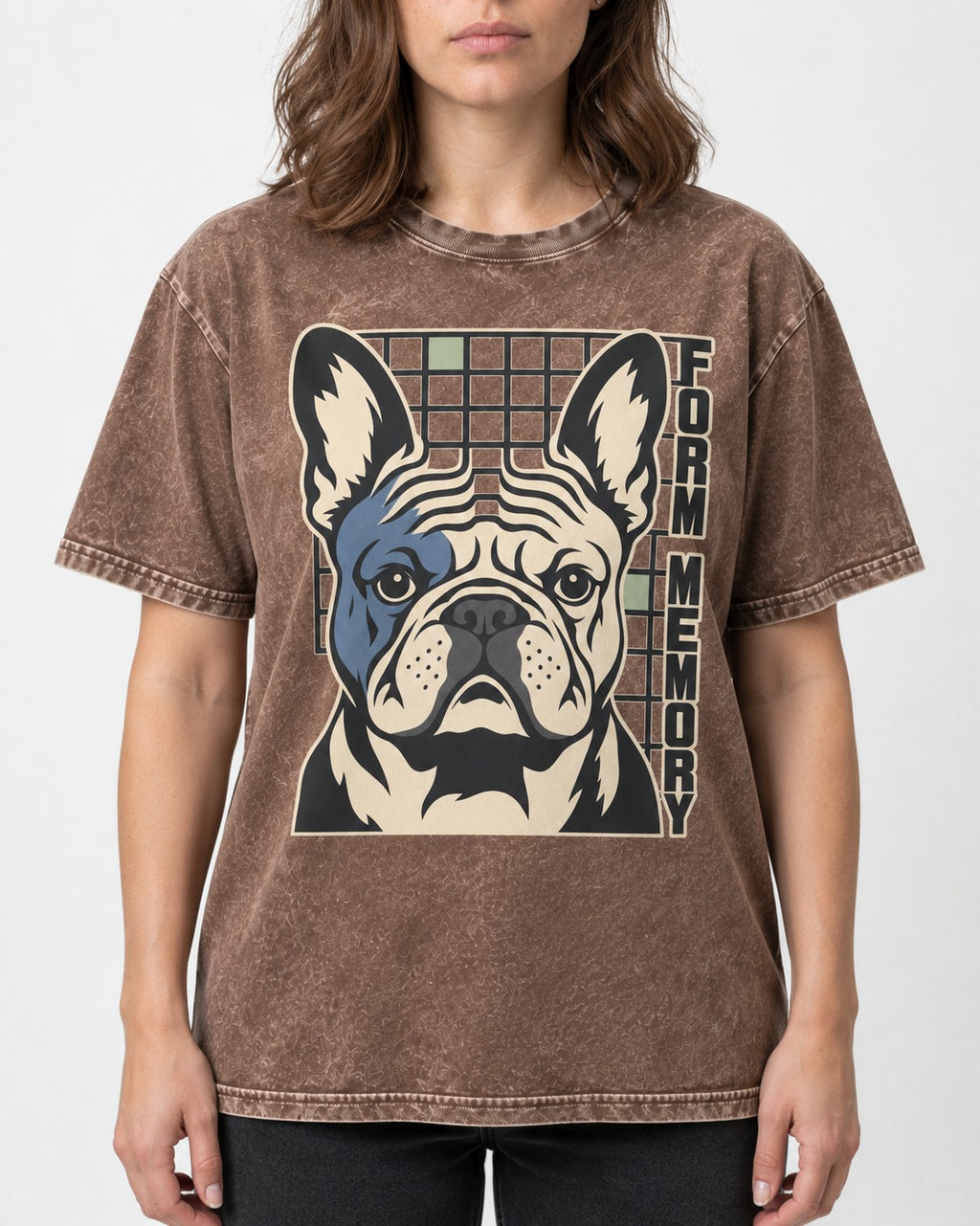 Form Memory Frenchie Washed Tee in Coffee, worn by a model, front view