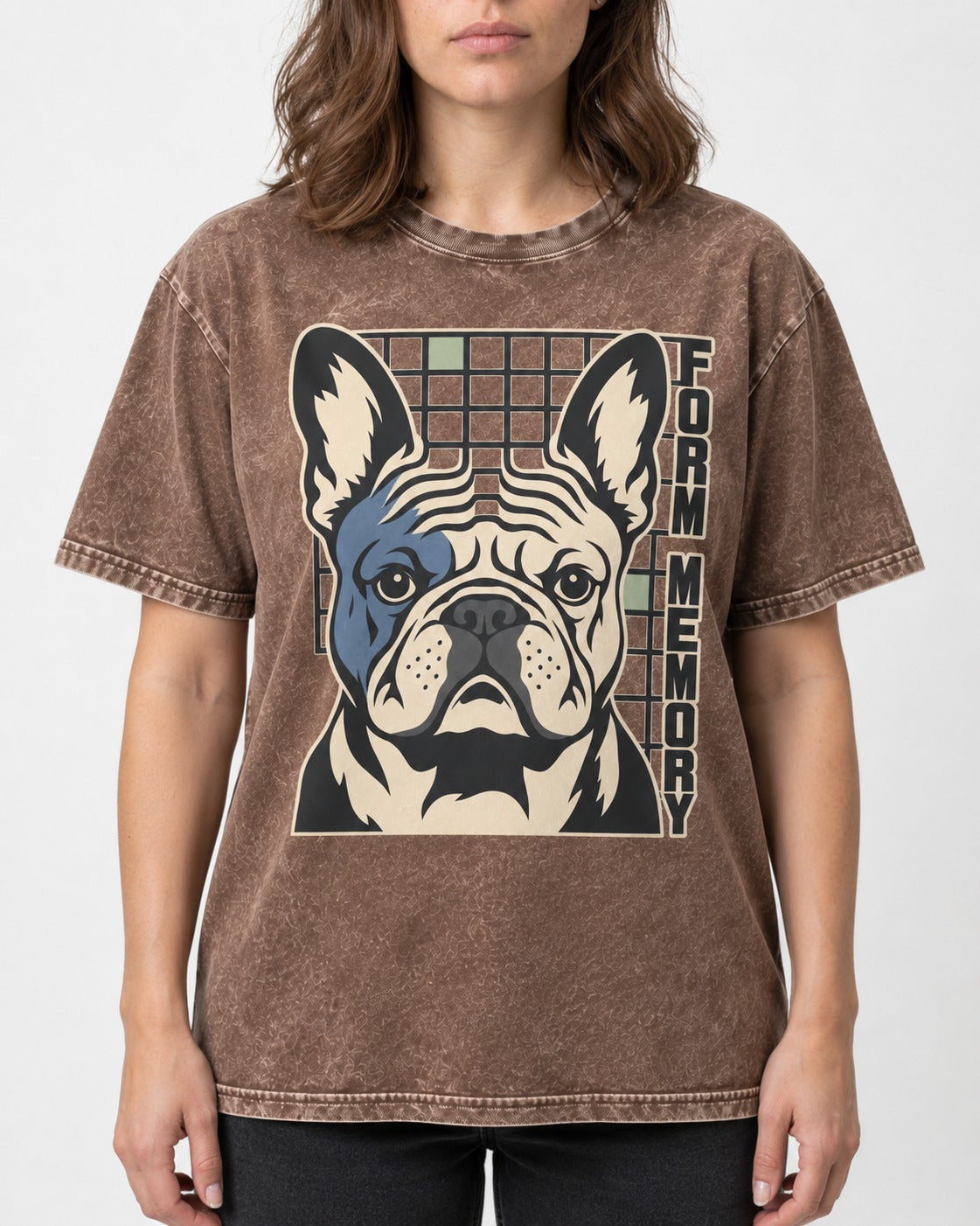 Form Memory Frenchie Washed Tee in Coffee, worn by a model, front view