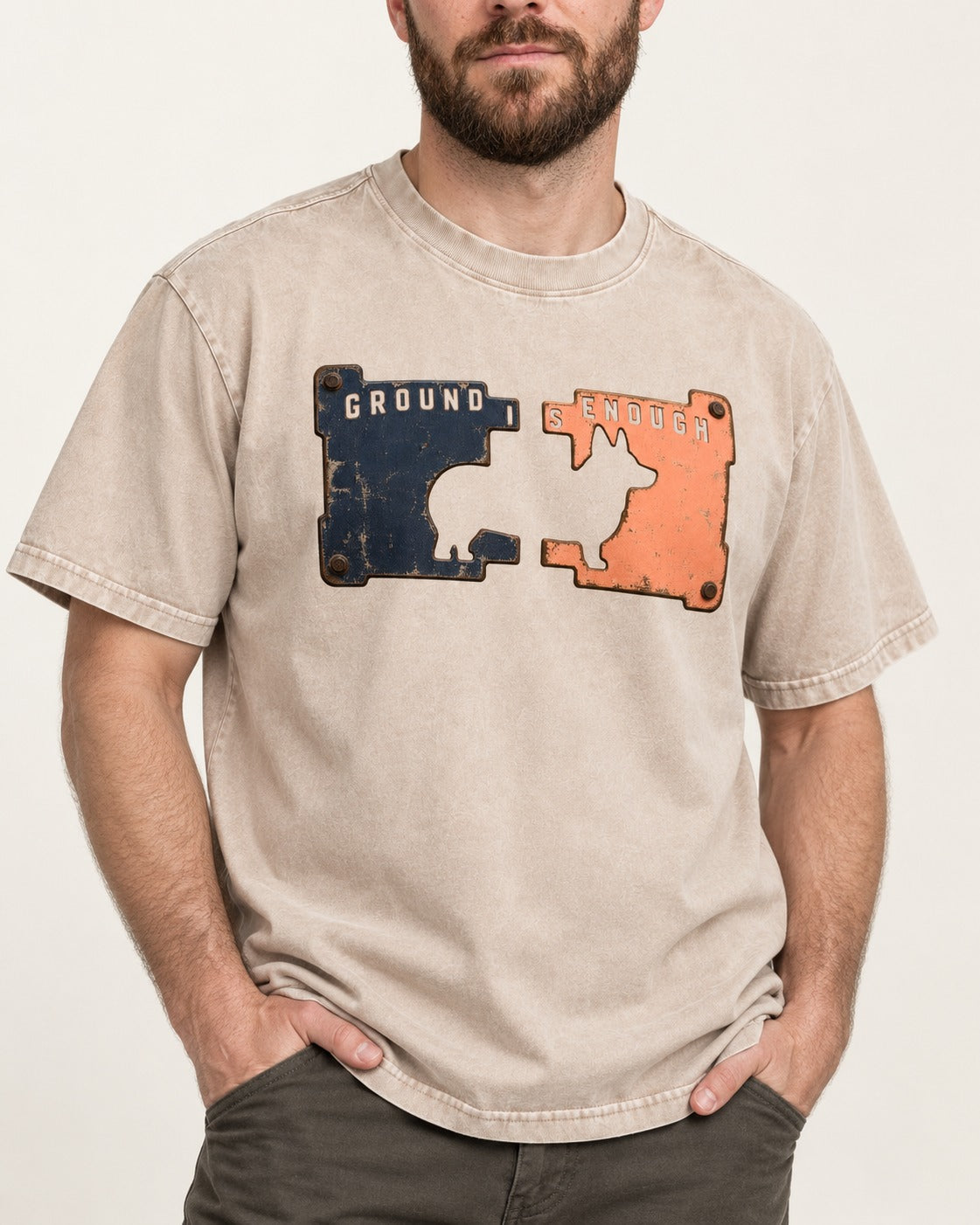 Corgi Is Enough Washed Tee in Apricot, worn by a model, front view