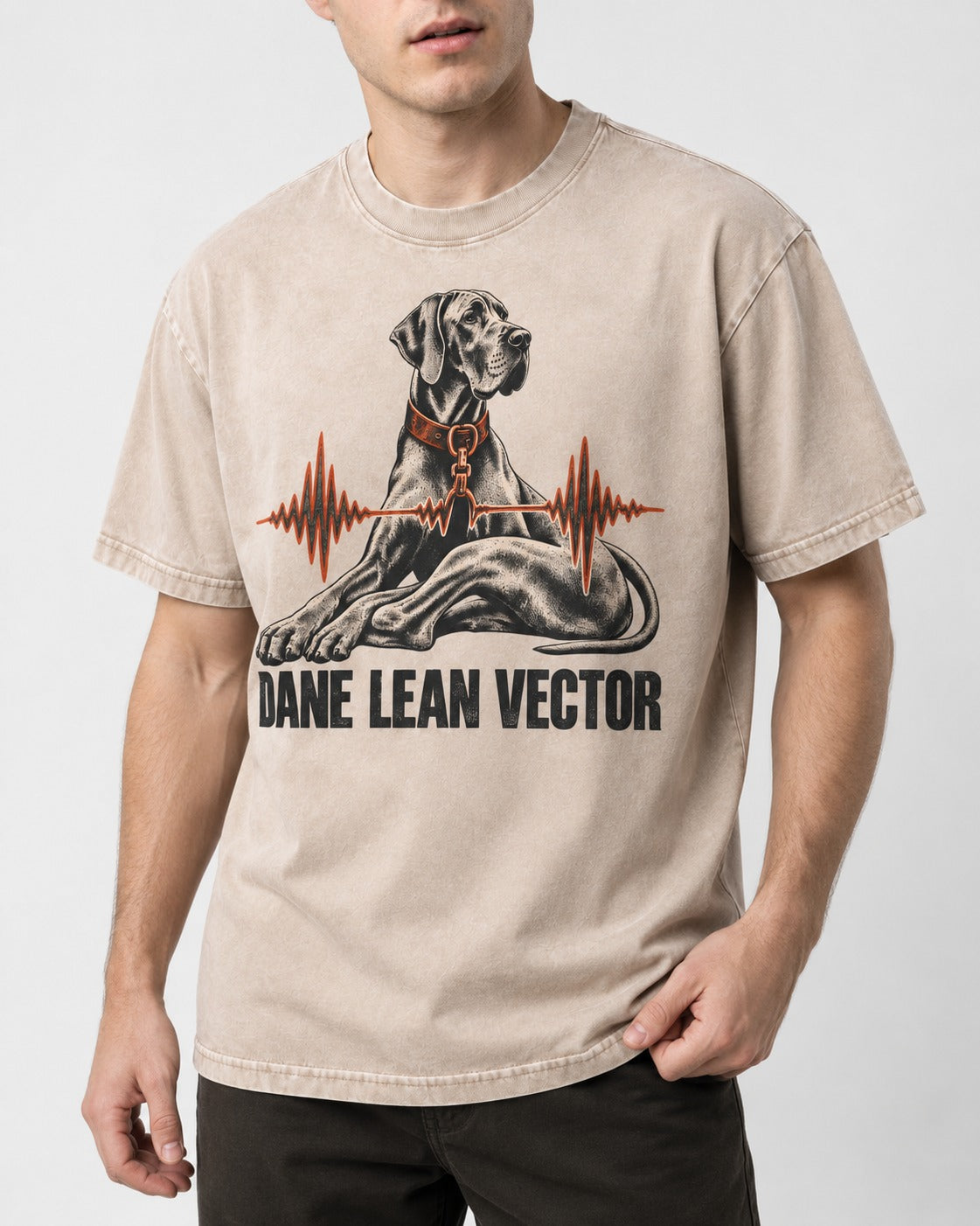 Great Dane Lean Washed Tee in Apricot, worn by a model, front view