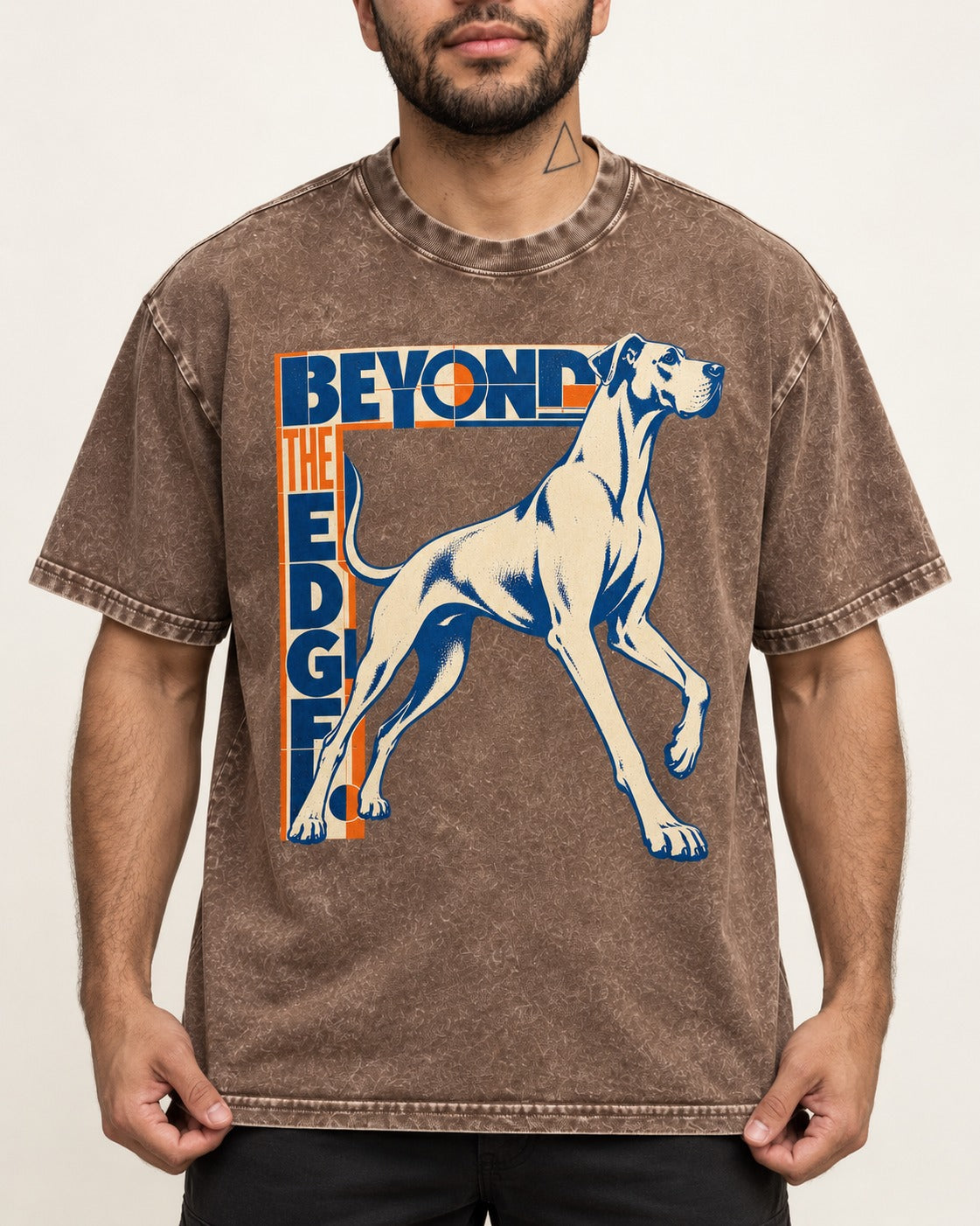 Great Dane Beyond the Edge Washed Tee in Coffee, worn by a model, front view