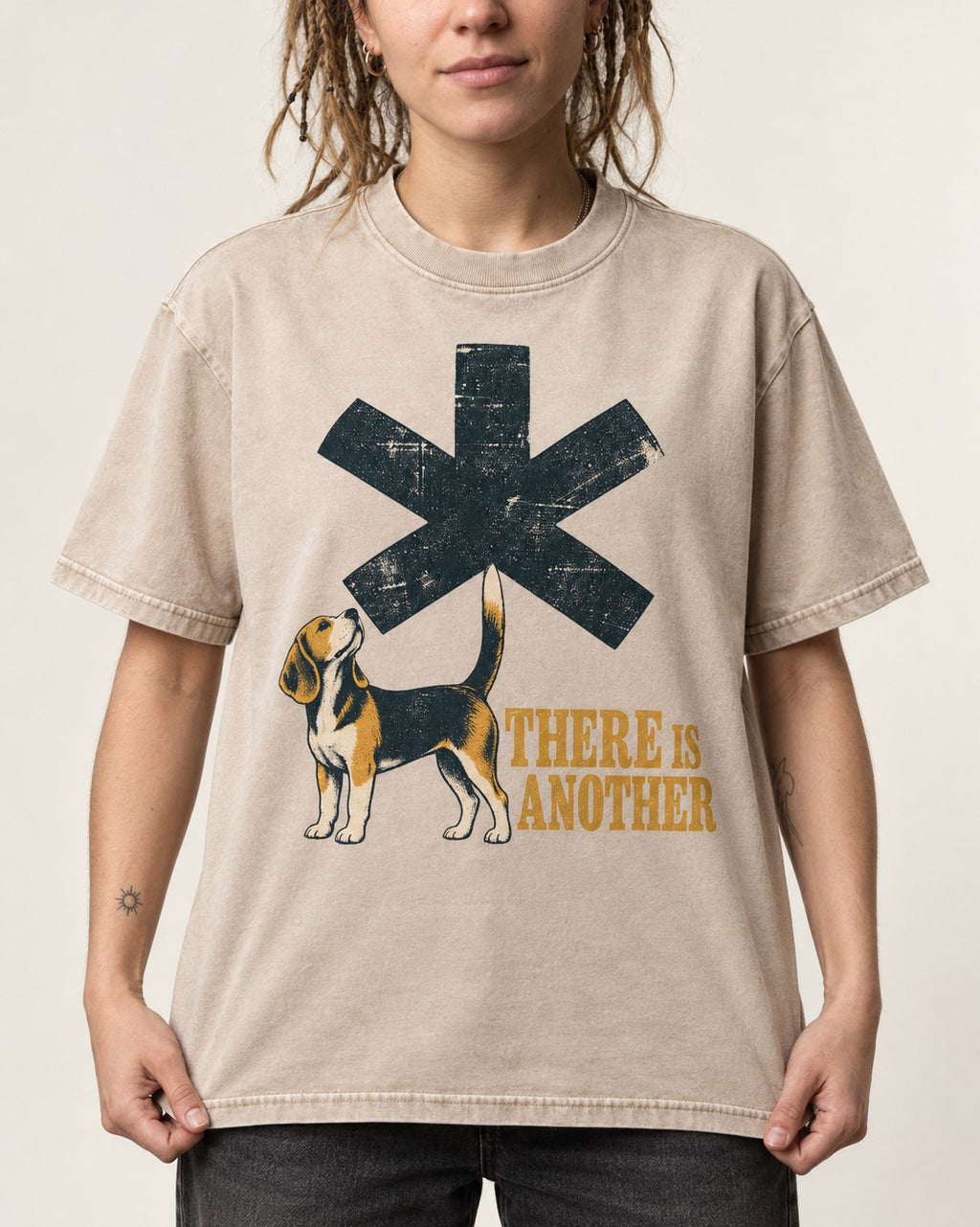There Is Another Beagle Washed Tee in Apricot, worn by a model, front view