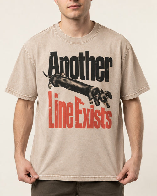 Another Dachshund Line Exists Washed Tee in Apricot, worn by a model, front view
