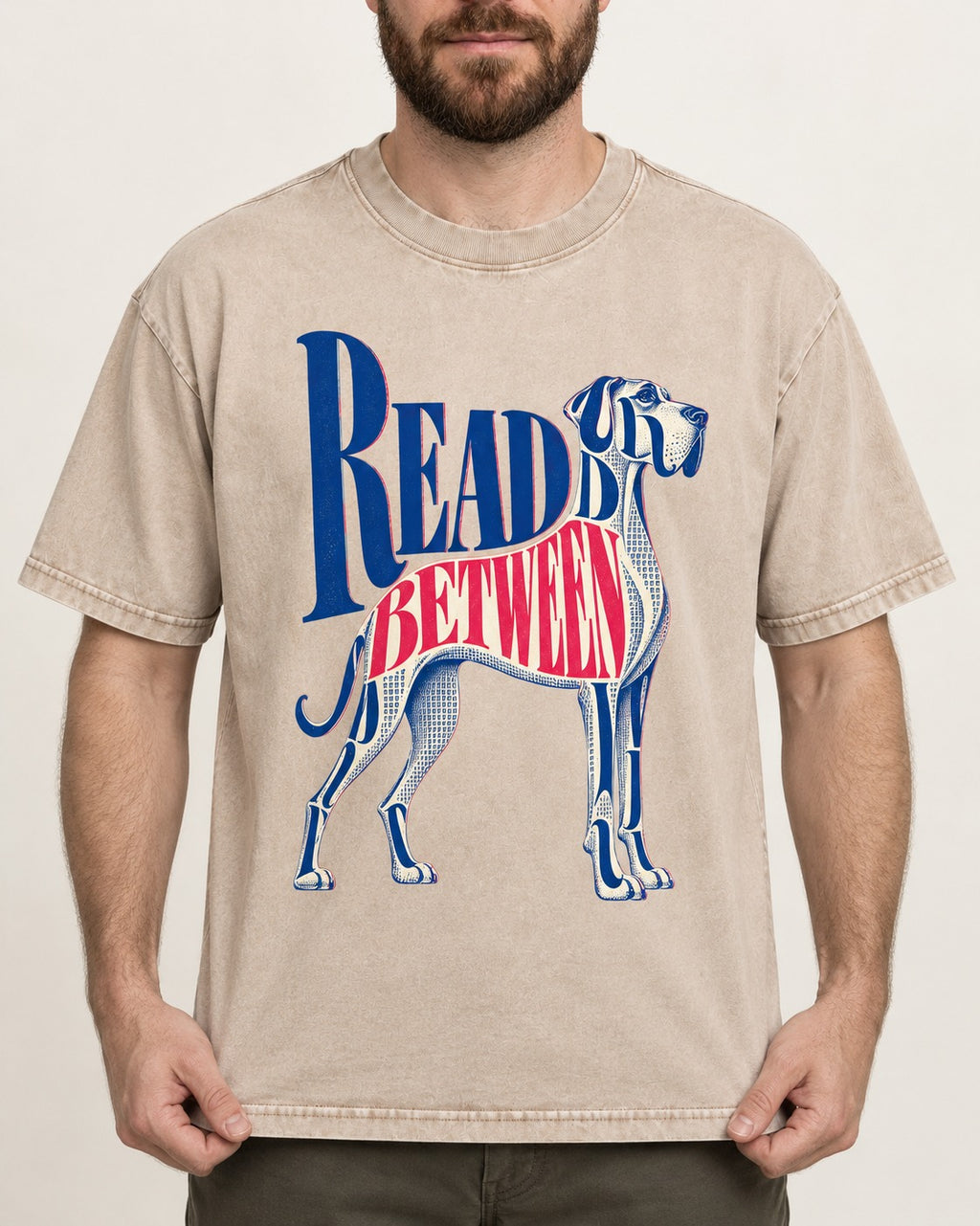 Read Between the Lines Great Dane Washed Tee in Apricot, worn by a model, front view