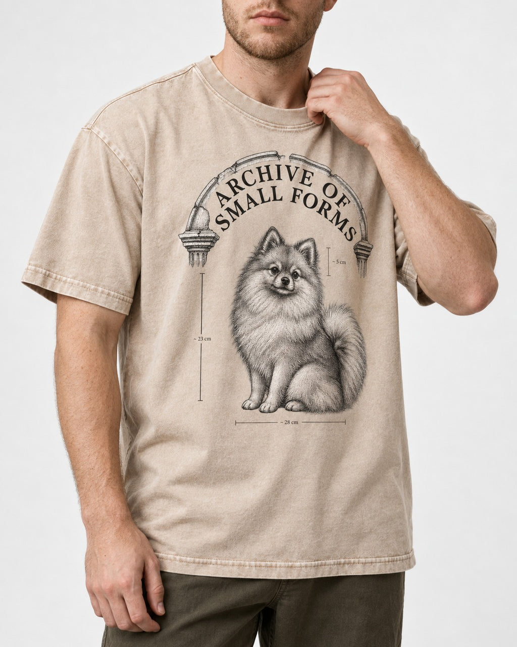 Pomeranian Archive of Small Forms Washed Tee in Apricot, worn by a model, front view