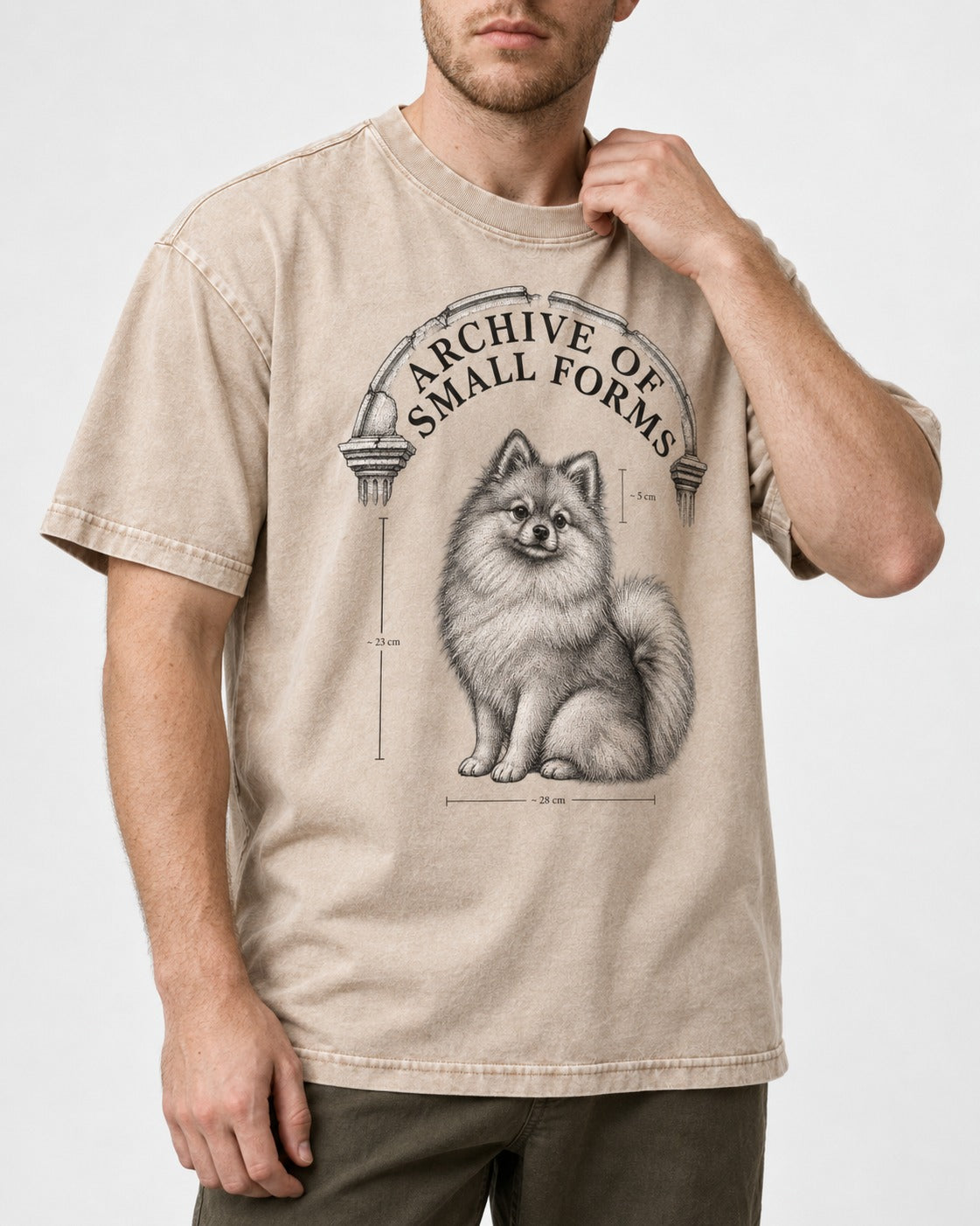 Pomeranian Archive of Small Forms Washed Tee in Apricot, worn by a model, front view