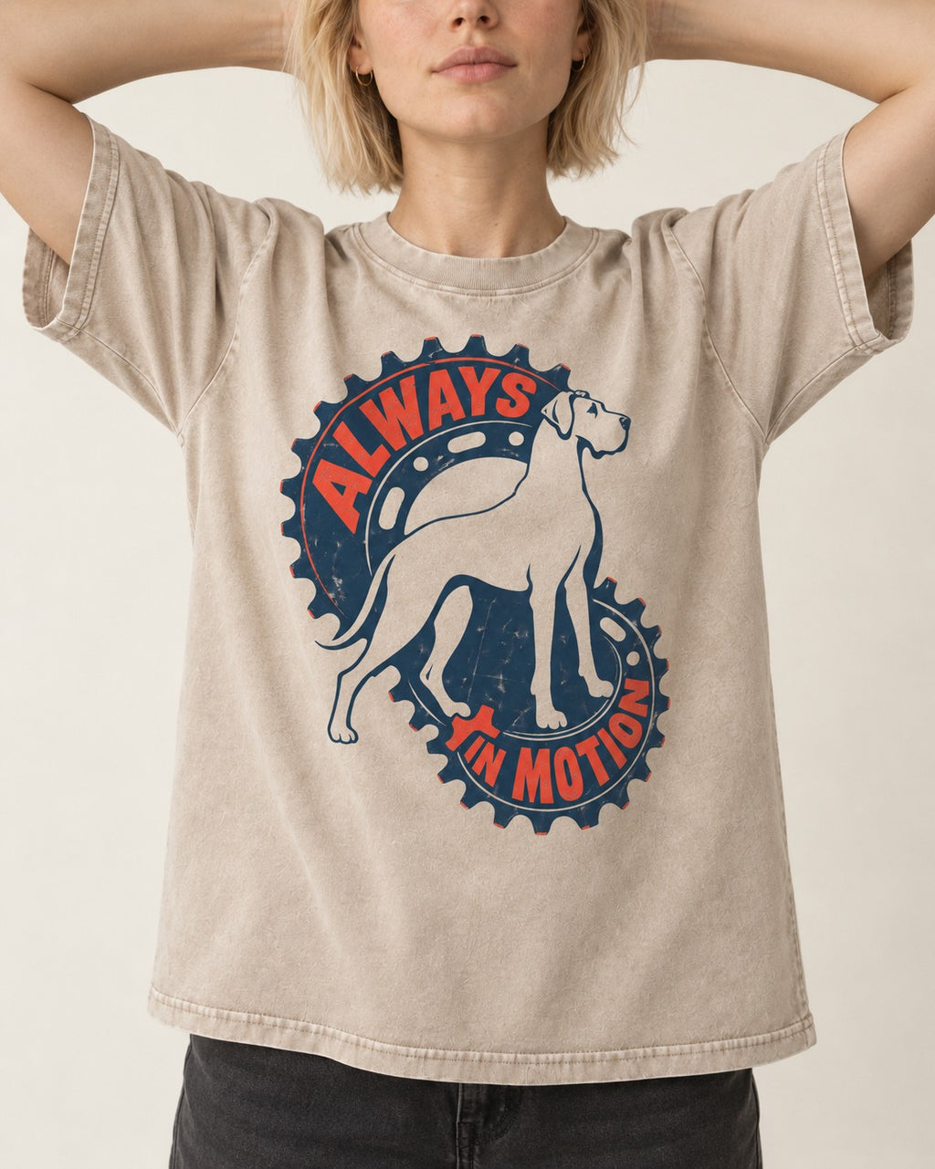 Great Dane Always in Motion Washed Tee in Apricot, worn by a model, front view