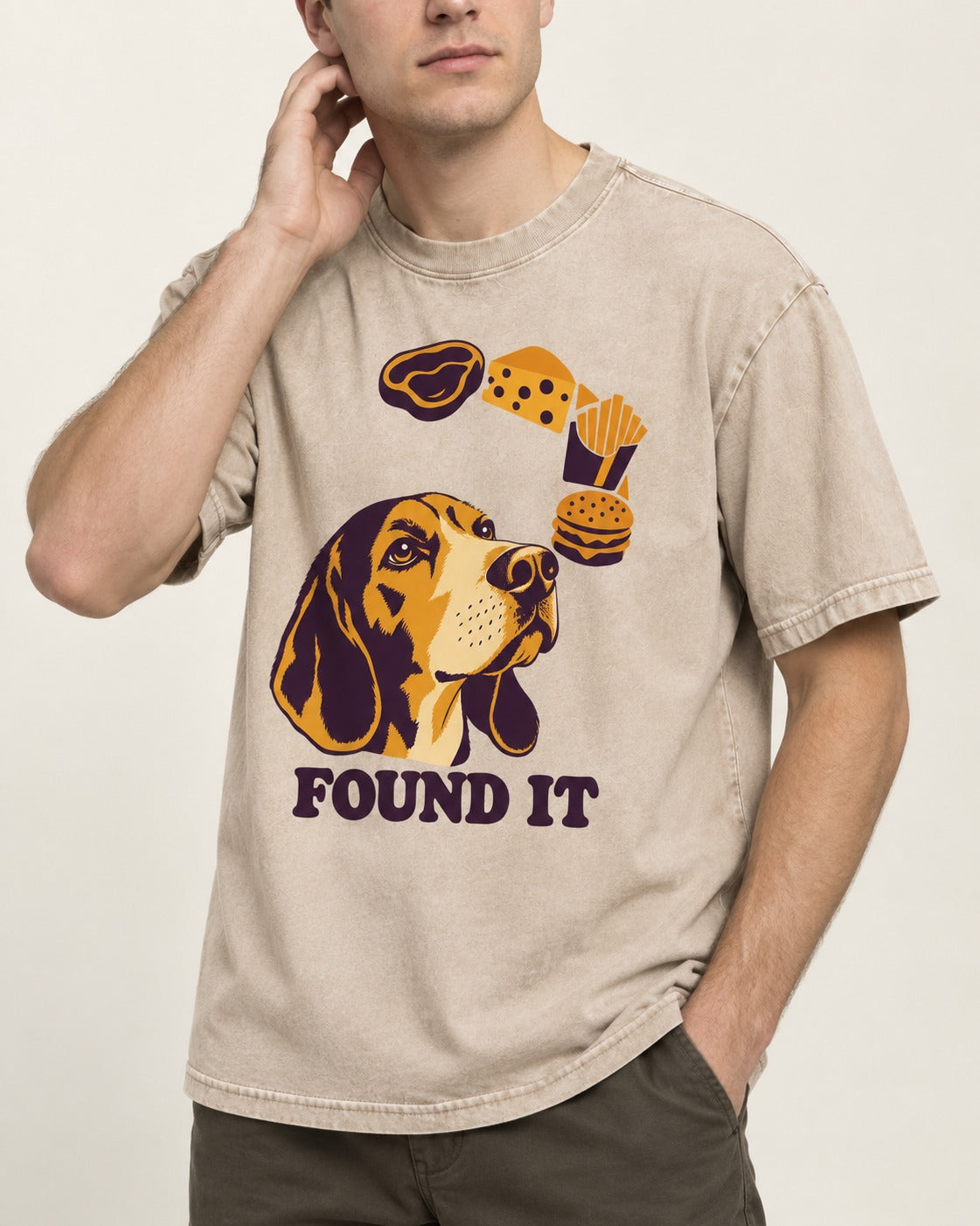 Beagle Found It Washed Tee in Apricot, worn by a model, front view