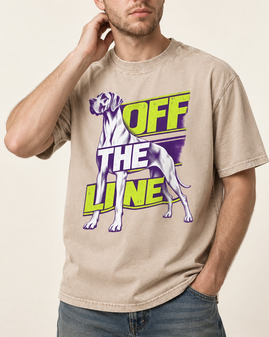 Great Dane Off the Line Washed Tee in Apricot, worn by a model, front view