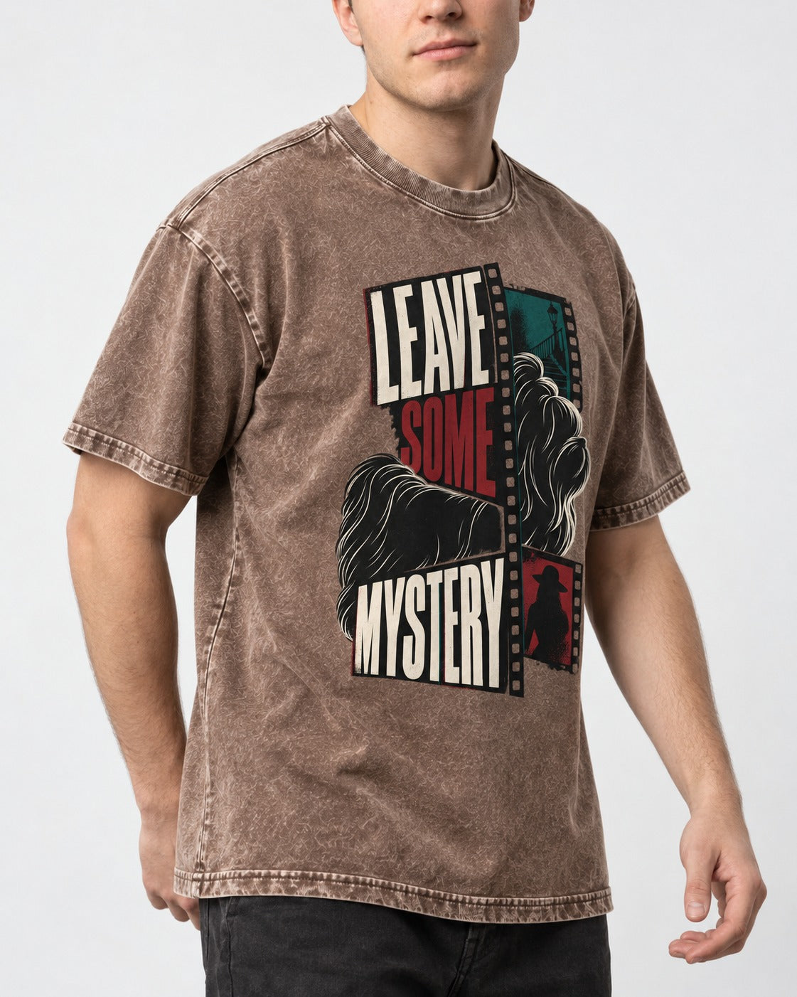 Leave Some Mystery Shih Tzu Washed Tee in Coffee, worn by a model, front view