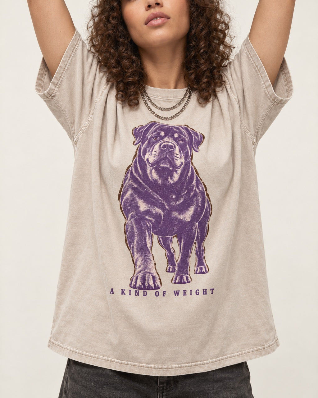 Rottweiler A Kind of Weight Washed Tee in Apricot, worn by a model, front view